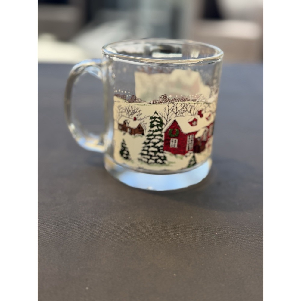 Libbey Christmas Mug Winter Village 12 oz Holiday Scene Heavy Made in USA